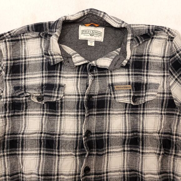 Field & Stream Tartan Flannel Button Up Shirt Mens Size Medium M Black White - Picture 1 of 10